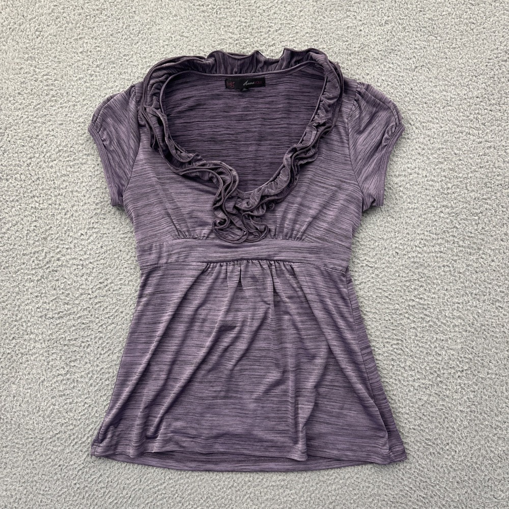 Y2K HeartSoul Top Purple Babydoll 90s Preppy Ruffle Tie Waist Women's Medium